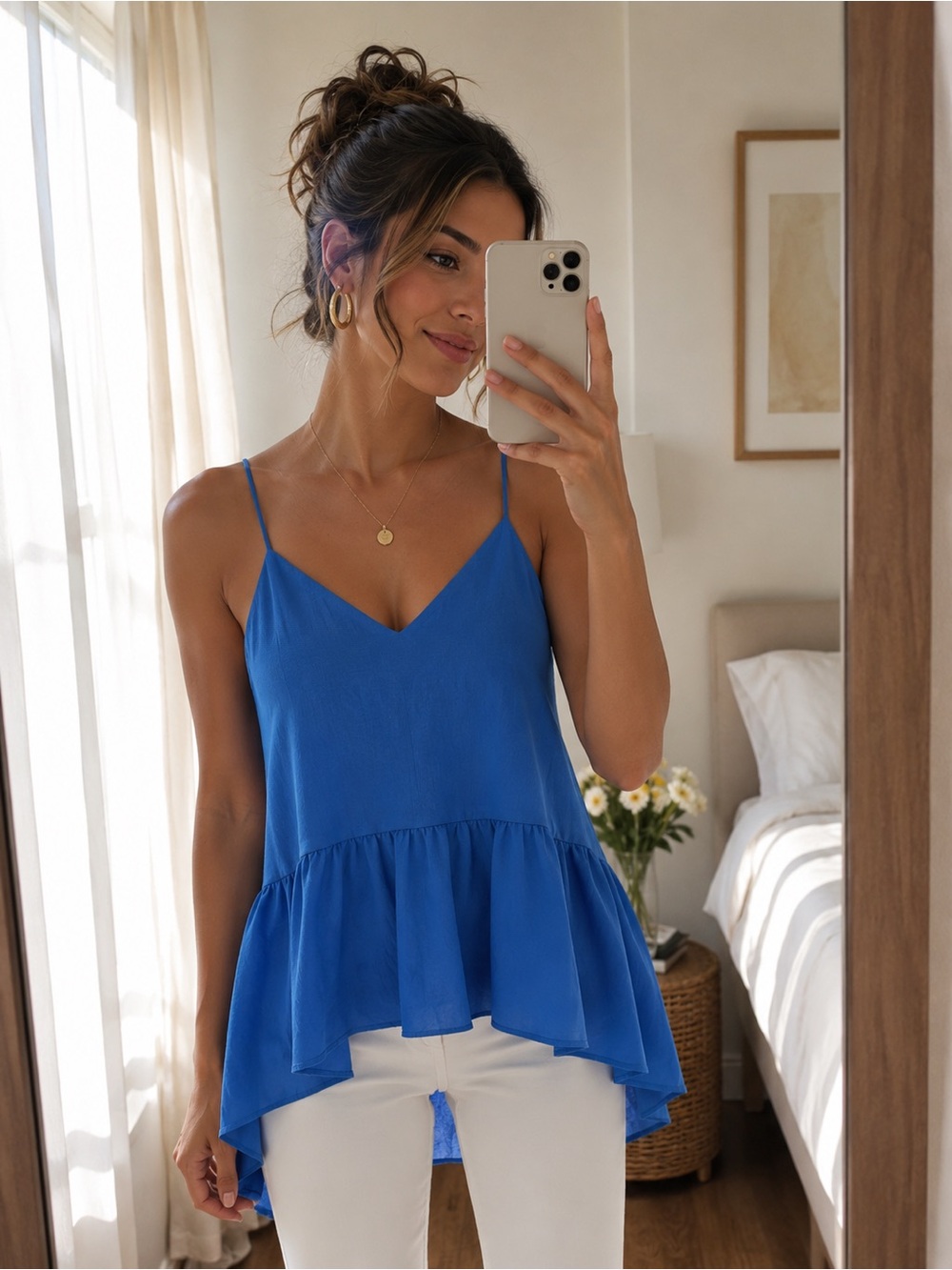 Vici Royal Blue Ruffle Hem Spaghetti Strap Tank